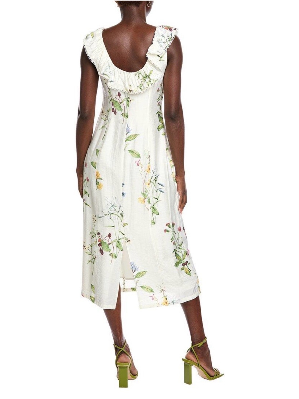 Zarr Collection Cream Floral Ruffled Scoop-Neck Midi Dress - Picture 2 of 4